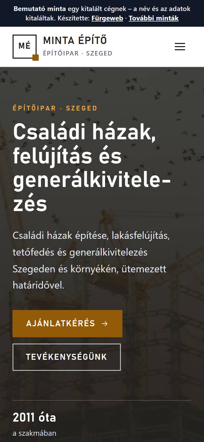A Minta Építő bemutató minta telefonos nézete