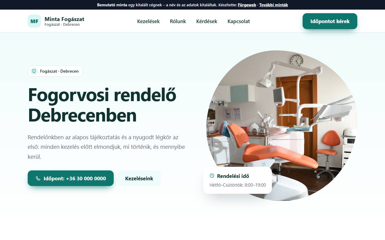 A Minta Fogászat bemutató minta asztali nézete
