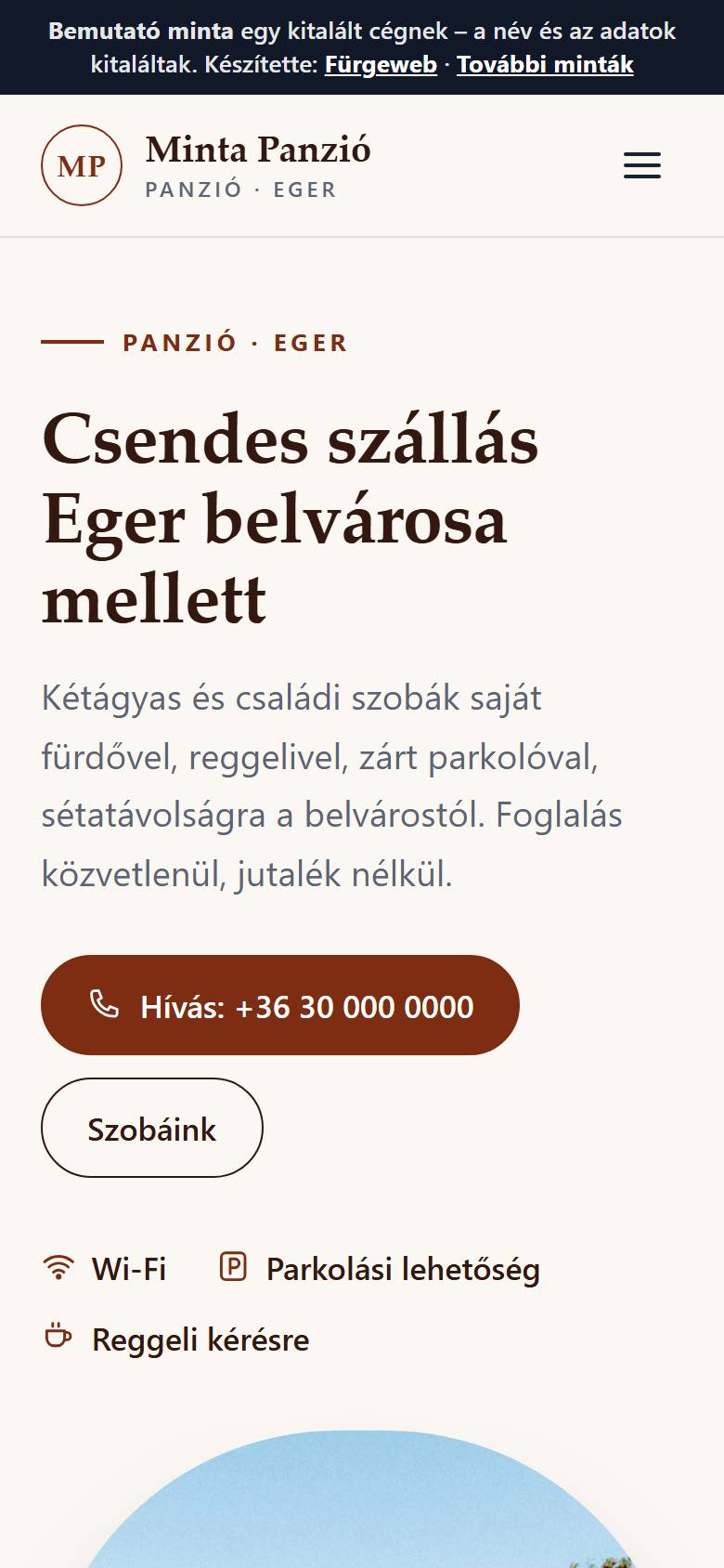 A Minta Panzió bemutató minta telefonos nézete